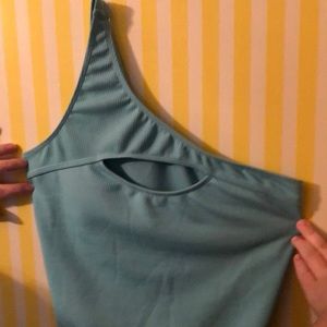 ribbed one piece swimsuit with one shoulder strap